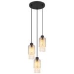 Lampă cu suspensie metal negru mat, sticlă fumurie, cristale de sticlă transparente, cablu PVC negru, ø: 250mm, I: 1200mm, excl. 3x E27 40W 230V