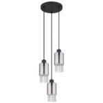 Lampă cu suspensie metal negru mat, sticlă fumurie, cristale de sticlă transparente, cablu PVC negru, ø: 250mm, I: 1200mm, excl. 3x E27 40W 230V - imagine 3