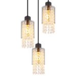 Lampă cu suspensie metal negru mat, sticlă fumurie, cristale de sticlă transparente, cablu PVC negru, ø: 250mm, I: 1200mm, excl. 3x E27 40W 230V - imagine 4