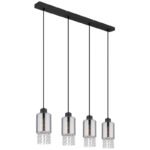 Lampă cu suspensie metal negru mat, sticlă fumurie colorată, cristale de sticlă transparente, cablu PVC negru, L x l x I: 730x100x1200mm, fără 4x E27 40W 230V - imagine 3