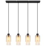 Lampă cu suspensie metal negru mat, sticlă fumurie colorată, cristale de sticlă transparente, cablu PVC negru, L x l x I: 730x100x1200mm, fără 4x E27 40W 230V - imagine 4