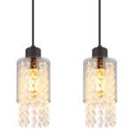 Lampă cu suspensie metal negru mat, sticlă fumurie colorată, cristale de sticlă transparente, cablu PVC negru, L x l x I: 730x100x1200mm, fără 4x E27 40W 230V - imagine 5