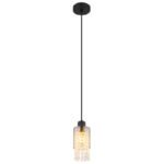 Lampă cu suspensie metal negru mat, sticlă fumurie, cristale de sticlă transparente, cablu PVC negru, ø: 100mm, I: 1200mm, fără 1x E27 40W 230V