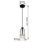 Lampă cu suspensie metal negru mat, sticlă fumurie, cristale de sticlă transparente, cablu PVC negru, ø: 100mm, I: 1200mm, fără 1x E27 40W 230V - imagine 6