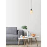 Lampă cu suspensie metal negru mat, sticlă fumurie, cristale de sticlă transparente, cablu PVC negru, ø: 100mm, I: 1200mm, fără 1x E27 40W 230V