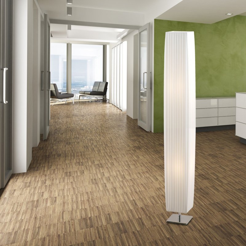 bailey-24662-g7144-3 Lampadar crom,textil alb plisat, comutator, cablu 1,8 m, LxWxH: 140x140x1190, excl 2xE27 40W 230V - imagine 1