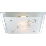 Plafoniera, crom, alb, sticlă , pietre decorative, margine oglinda, LxWxH: 335x335x85, excl 2xE27 60W 230V Illu.