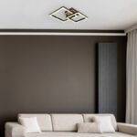 Plafonieră metal negru mat, MDF aspect lemn închis, plastic negru mat, plastic opal, mobil, articolul este demontabil, LxLxA: 420x310x80mm, incl. LED 15W 230V, sursă 1550lm, putere 700lm, 3000K - imagine 2