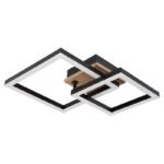 Plafonieră metal negru mat, MDF aspect lemn închis, plastic negru mat, plastic opal, mobil, articolul este demontabil, LxLxA: 420x310x80mm, incl. LED 15W 230V, sursă 1550lm, putere 700lm, 3000K - imagine 4