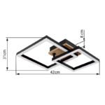 Plafonieră metal negru mat, MDF aspect lemn închis, plastic negru mat, plastic opal, mobil, articolul este demontabil, LxLxA: 420x310x80mm, incl. LED 15W 230V, sursă 1550lm, putere 700lm, 3000K - imagine 7