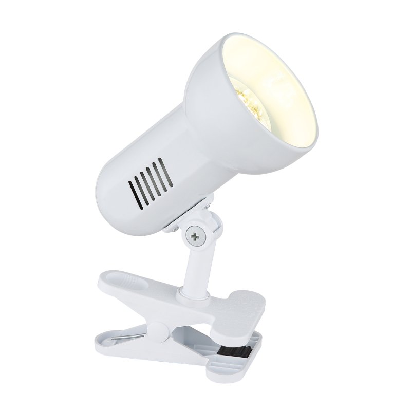 basic-5496-g222 Veioza cu clema metalic alb, plastic alb, mobil, comutator, LxH: 240x210, excl 1xE27 R63 40W 230V - imagine 1