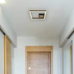 Plafonieră metal negru mat, MDF lemn optic închis, plastic negru mat, plastic alb, L x l x I: 270x270x54mm, inclusiv LED 12W 230V, 1350lm Sursă, 600lm Ieșire, 3000K - imagine 2