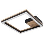Plafonieră metal negru mat, MDF lemn optic închis, plastic negru mat, plastic alb, L x l x I: 270x270x54mm, inclusiv LED 12W 230V, 1350lm Sursă, 600lm Ieșire, 3000K - imagine 3