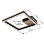 Plafonieră metal negru mat, MDF lemn optic închis, plastic negru mat, plastic alb, L x l x I: 270x270x54mm, inclusiv LED 12W 230V, 1350lm Sursă, 600lm Ieșire, 3000K - imagine 5