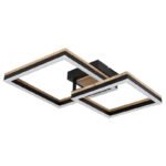 Plafonieră metal negru mat, MDF lemn optic închis, plastic negru mat, plastic alb, rotativ, L x l x I: 490x380x93mm, pătrat mic: 22 x 22 cm, pătrat mare: 27 x 27 cm, inclusiv LED 18W 230V, 2100lm Sursă, 1100lm Ieșire, 3000K - imagine 3