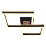Plafonieră metal negru mat, MDF lemn optic închis, plastic negru mat, plastic alb, rotativ, L x l x I: 490x380x93mm, pătrat mic: 22 x 22 cm, pătrat mare: 27 x 27 cm, inclusiv LED 18W 230V, 2100lm Sursă, 1100lm Ieșire, 3000K - imagine 4