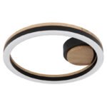 Plafonieră metal negru mat, MDF lemn optic închis, plastic negru mat, plastic alb, ø: 300mm, I: 58mm, incl. LED 12W 230V, 1350lm Sursă, 600lm Ieșire, 3000K - imagine 3