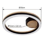 Plafonieră metal negru mat, MDF lemn optic închis, plastic negru mat, plastic alb, ø: 300mm, I: 58mm, incl. LED 12W 230V, 1350lm Sursă, 600lm Ieșire, 3000K - imagine 5