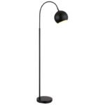 Lampă de podea metal negru mat, metal negru mat, cablu PVC negru, comutator cu pedală în cablu, LxLxA: 580x200x1500mm, lungime cablu 1800mm, excl. 1x E27 60W 230V