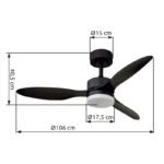 Ventilator de plafon metal negru mat, plastic opal, plastic negru mat, dimmable, mai multe niveluri prin întrerupător de perete, memorie, telecomandă, 25m², ø: 1060mm, H: 405mm, incl. LED 20W 230V, sursă 1700lm, ieșire 1600lm, CCT 2700-6500K - imagine 6