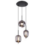 Suspensie, metal negru, sticlă fumurie, 3 abajoare cu diferite forme, D: 460, H: 1200, excl. 3xE14 40W 230V