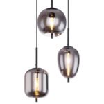 Suspensie, metal negru, sticlă fumurie, 3 abajoare cu diferite forme, D: 460, H: 1200, excl. 3xE14 40W 230V - imagine 5