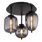 Plafoniera metal negru mat, sticla fumurie, 3 sticle de diferite marimi, ø: 460mm, H: 360mm, excl. 3x E14 40W 230V