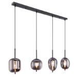 Suspensie, metal negru, sticlă fumurie, 4 abajoare cu diferite forme, LxWxH: 1000x185x1200, excl.4xE14 40W 230V
