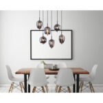 Suspensie metal negru, sticla  fumurie, înălțimea poate fi scurtată, LxLxH: 800x340x1200mm, diametru sticla: 2 x 15,8 cm, 2 x 16,5 cm, 2 x 18,5 cm, excl. 6x E14 40W 230V - imagine 2