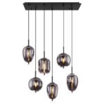Suspensie metal negru, sticla  fumurie, înălțimea poate fi scurtată, LxLxH: 800x340x1200mm, diametru sticla: 2 x 15,8 cm, 2 x 16,5 cm, 2 x 18,5 cm, excl. 6x E14 40W 230V - imagine 4