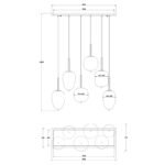Suspensie metal negru, sticla  fumurie, înălțimea poate fi scurtată, LxLxH: 800x340x1200mm, diametru sticla: 2 x 15,8 cm, 2 x 16,5 cm, 2 x 18,5 cm, excl. 6x E14 40W 230V - imagine 5