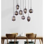 Suspensie, metal negru, sticlă fumurie, 8 abajoare cu diferite forme, LxLxH: 940x340x1200, excl. 8xE14 40W 230V - imagine 2