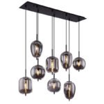Suspensie, metal negru, sticlă fumurie, 8 abajoare cu diferite forme, LxLxH: 940x340x1200, excl. 8xE14 40W 230V