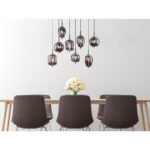 Suspensie, metal negru, sticlă fumurie, 8 abajoare cu diferite forme, LxLxH: 940x340x1200, excl. 8xE14 40W 230V - imagine 3