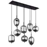 Suspensie, metal negru, sticlă fumurie, 8 abajoare cu diferite forme, LxLxH: 940x340x1200, excl. 8xE14 40W 230V - imagine 4
