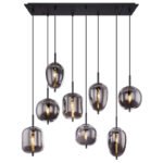 Suspensie, metal negru, sticlă fumurie, 8 abajoare cu diferite forme, LxLxH: 940x340x1200, excl. 8xE14 40W 230V - imagine 5