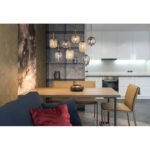 Lampă cu suspensie metal negru mat, alamă mată, sticlă fumurie, chihlimbar, cablu PVC negru, 4 forme diferite de sticlă și 2 culori, L x l x I: 1025x340x1200mm, excl. 8x E14 40W 230V - imagine 2