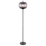 Lampadar, metal negru, sticlă fumurie, întrerupător, D: 300, H: 1600, excl.1xE27 60W 230V