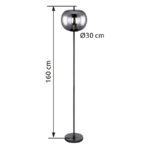 Lampadar, metal negru, sticlă fumurie, întrerupător, D: 300, H: 1600, excl.1xE27 60W 230V - imagine 6