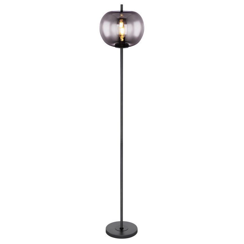 blacky-15345s-g25045 Lampadar, metal negru, sticlă fumurie, întrerupător, D: 300, H: 1600, excl.1xE27 60W 230V - imagine 1
