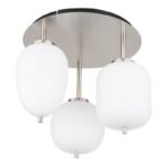 Plafonieră din metal nichel mat, sticlă albă, 3 pahare diferite, ø: 460mm, I: 360mm, sticlă-ø: 1 x 15,8 cm, 16,5 cm, 18,5 cm fiecare, fără 3x E14 40W 230V - imagine 2