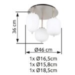 Plafonieră din metal nichel mat, sticlă albă, 3 pahare diferite, ø: 460mm, I: 360mm, sticlă-ø: 1 x 15,8 cm, 16,5 cm, 18,5 cm fiecare, fără 3x E14 40W 230V - imagine 3