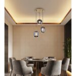 Suspensie metal mat, sticla fumurie, 3 sticle de diferite marimi , ø: 460mm, H: 1200mm, excl. 3x E14 40W 230V - imagine 3