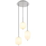 Lampă cu suspensie metal nichel mat, sticlă alb, cablu PVC negru, înălțimea poate fi scurtată (lampă cu suspensie), 3 pahare diferite, ø: 460mm, I: 1200mm, sticlă-ø: 1 x 15,8 cm, 16,5 cm, 18,5 cm fiecare, fără 3x E14 40W 230V