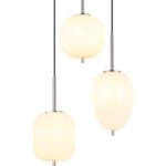 Lampă cu suspensie metal nichel mat, sticlă alb, cablu PVC negru, înălțimea poate fi scurtată (lampă cu suspensie), 3 pahare diferite, ø: 460mm, I: 1200mm, sticlă-ø: 1 x 15,8 cm, 16,5 cm, 18,5 cm fiecare, fără 3x E14 40W 230V - imagine 4