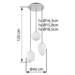 Lampă cu suspensie metal nichel mat, sticlă alb, cablu PVC negru, înălțimea poate fi scurtată (lampă cu suspensie), 3 pahare diferite, ø: 460mm, I: 1200mm, sticlă-ø: 1 x 15,8 cm, 16,5 cm, 18,5 cm fiecare, fără 3x E14 40W 230V - imagine 5