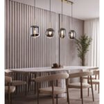 Suspensie metal, sticlă fumurie, 4 sticle cu diferite forme, LxLxA: 1100x185x1200mm, excl. 4x E14 40W 230V - imagine 3