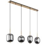 Suspensie metal, sticlă fumurie, 4 sticle cu diferite forme, LxLxA: 1100x185x1200mm, excl. 4x E14 40W 230V - imagine 4