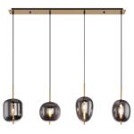 Suspensie metal, sticlă fumurie, 4 sticle cu diferite forme, LxLxA: 1100x185x1200mm, excl. 4x E14 40W 230V - imagine 5