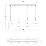 Suspensie metal, sticlă fumurie, 4 sticle cu diferite forme, LxLxA: 1100x185x1200mm, excl. 4x E14 40W 230V - imagine 6